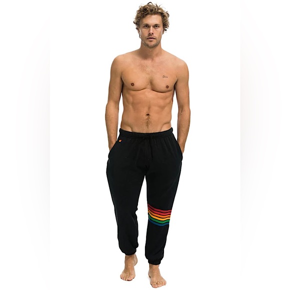 AVIATOR NATION Charcoal Rainbow Stitch jogger Sweatpants Size Medium - Picture 9 of 11